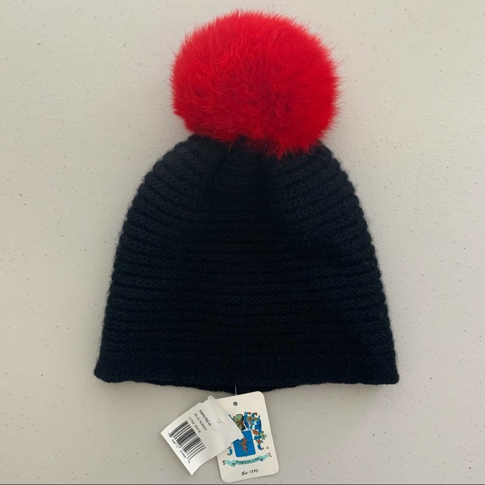 Portolano Cashmere/Extra Fine Wool/Silk Blend Beanie with Real Rabbit Fur